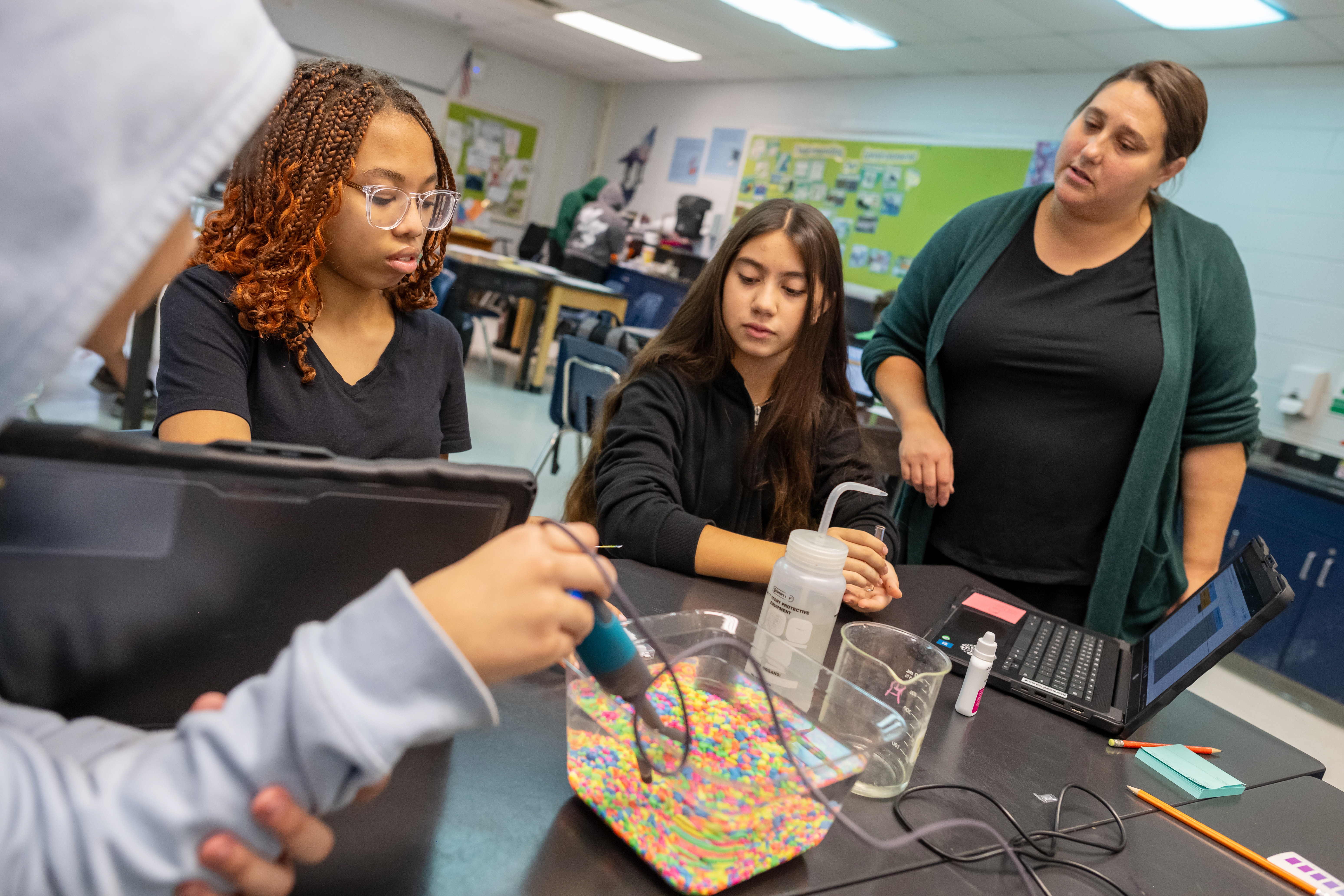 Students completing a lab experiment