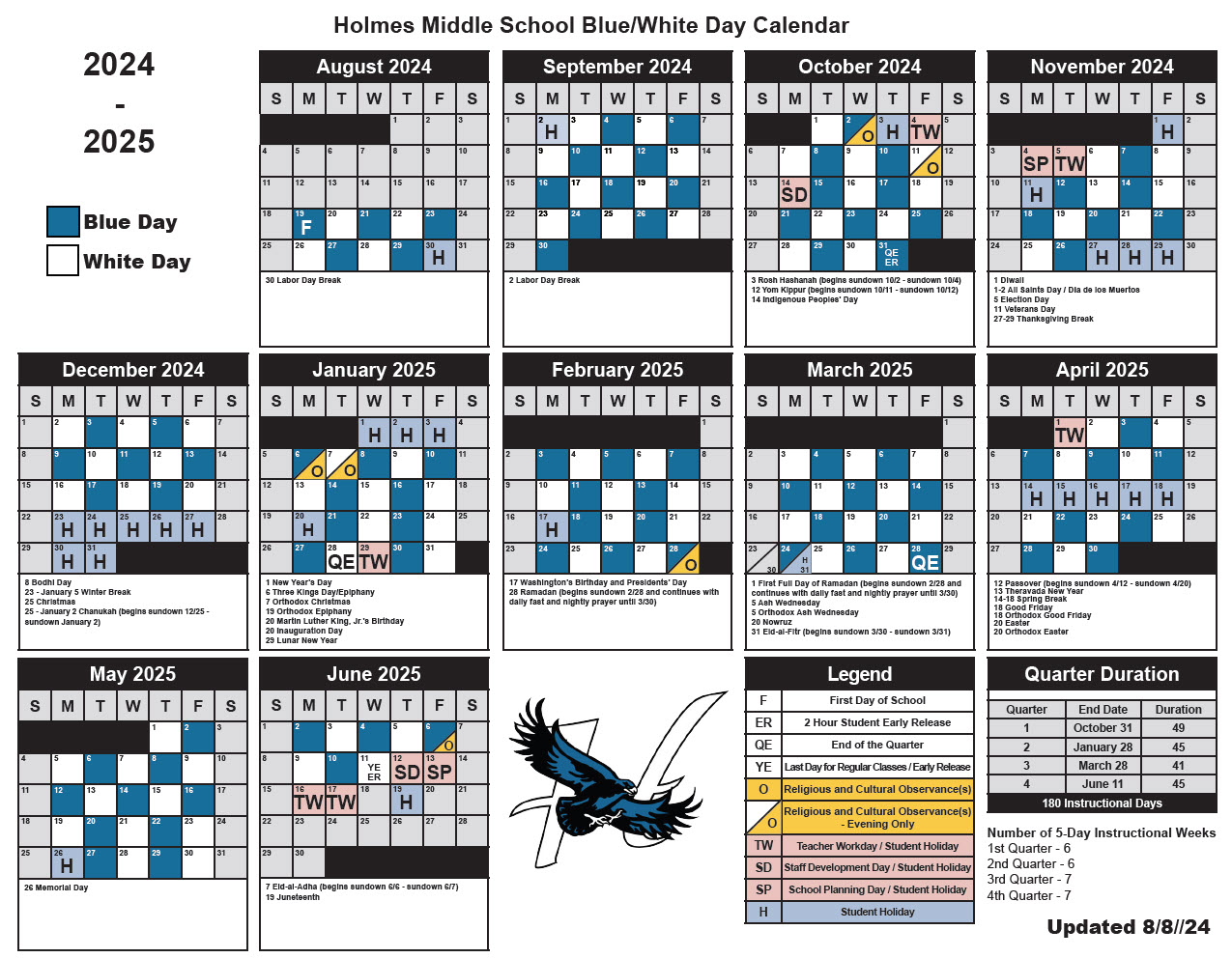 holmes middle school blue/white calendar