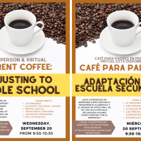 Family coffee flyer for 9/20/23 Indicates Time, Date, and other Information