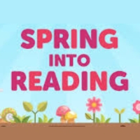 Spring into Reading with a blue sky and flowers